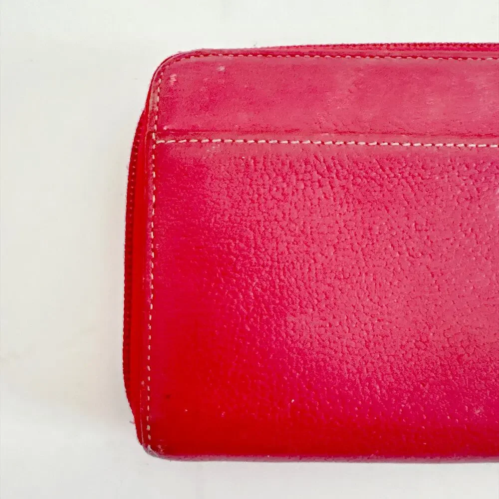 LEVENGER RED LEATHER ZIP-AROUND ACCORDION CONTINENTAL WALLET